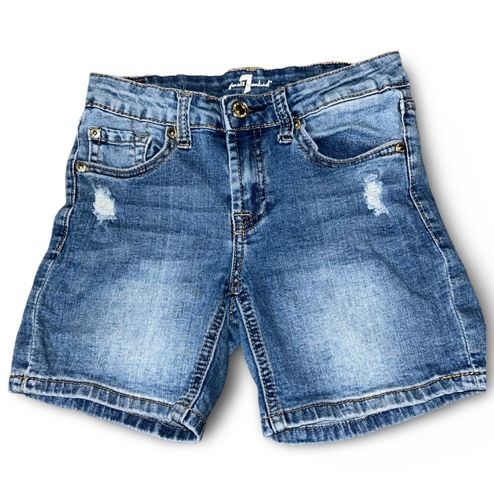 7 For All Mankind Girl Denim Blue Distressed Jean Shorts Size 10